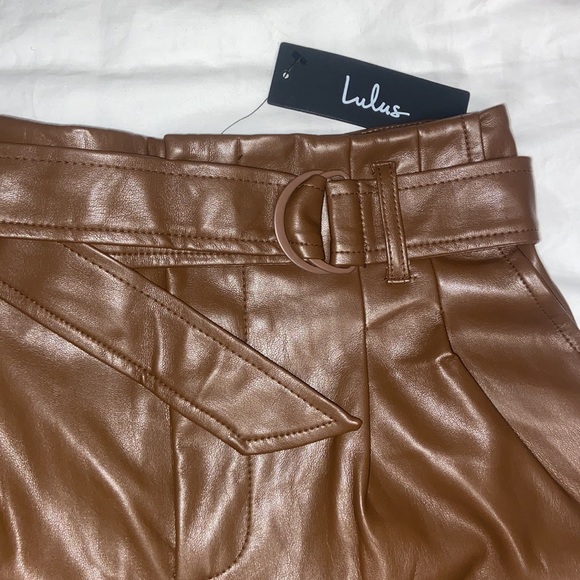 Lulu’s • Take a Ride Brown Vegan Leather Paperbag Waist Shorts - Picture 2 of 10